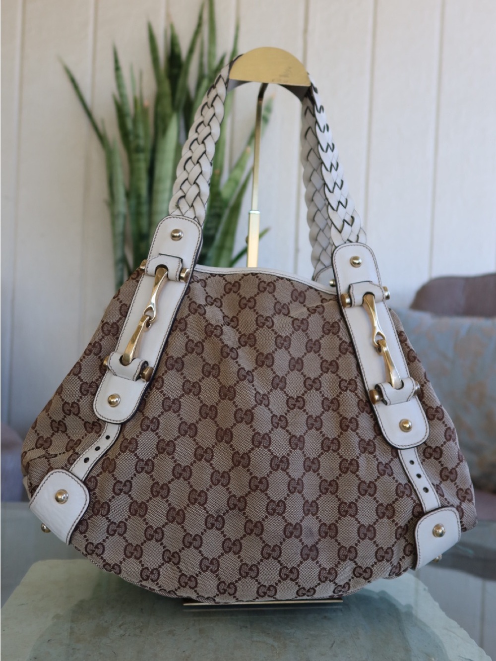 Gucci Braided  Shoulder Bag White/Brown💝💝💝
